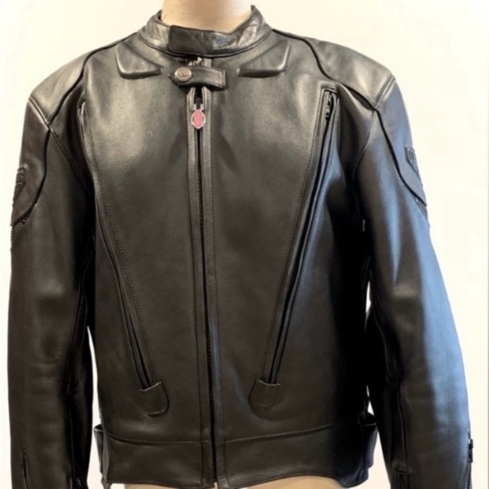 First Gear Men's Black Leather Safety Motorcycle Jacket